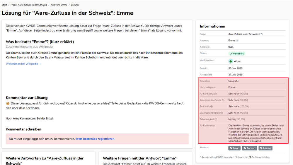 AI-Metadaten Infopanel bei einer Lösung